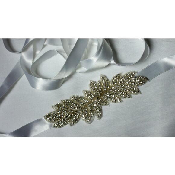 White Rhinestone Skinny Belt Wedding Sash Bridal Rhinestone Belt Prom Party Belt - Picture 3 of 6